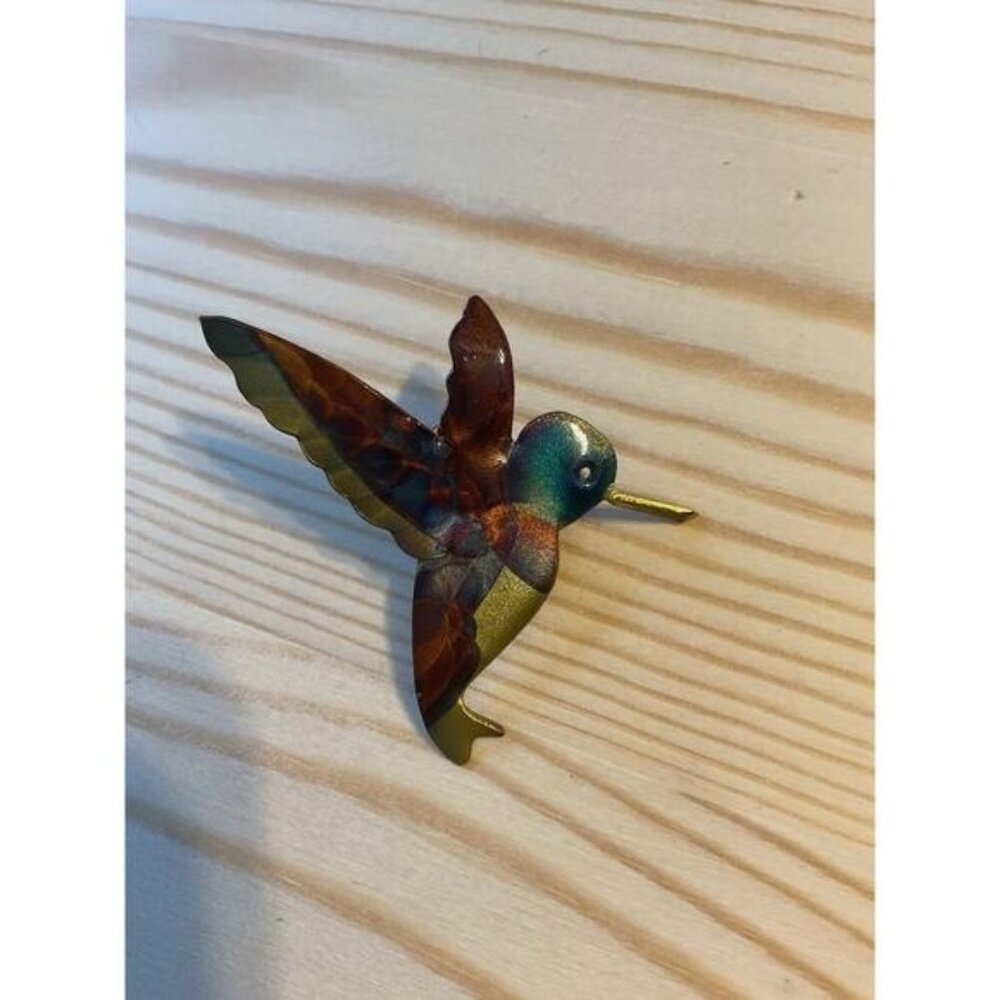 Handcrafted Copper Hummingbird Lapel Pin With Multicolor Patina Finish
